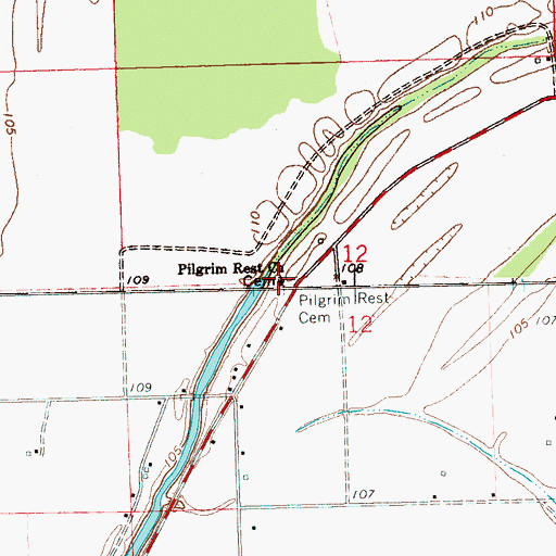 Topographic Map of Pilgrim Rest Cemetery, MS
