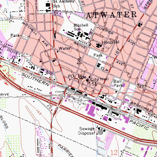 Topographic Map of Atwater, CA