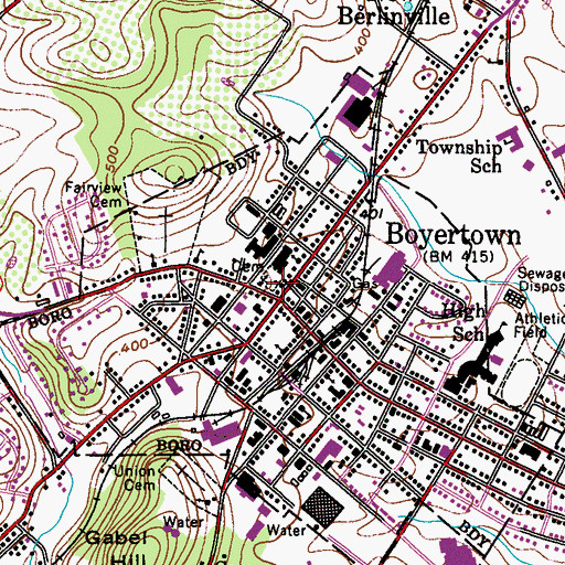 Topographic Map of Boyertown Mennonite / Boyertown Union Church Cemetery, PA