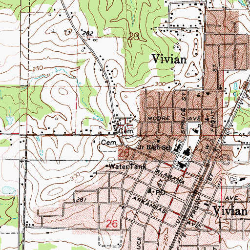 Topographic Map of VIivian Cemetery - Old Section, LA