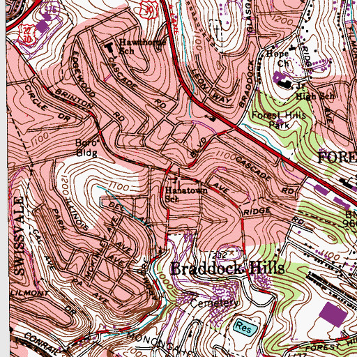 Topographic Map of Braddock Hills Police Department, PA