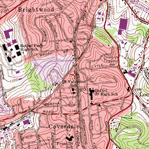 Topographic Map of Bethel Park Police Department, PA