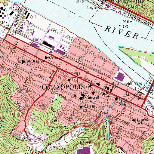 Topographic Map of Coraopolis Police Department, PA