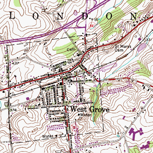 Topographic Map of West Grove Borough Police Department (historical), PA