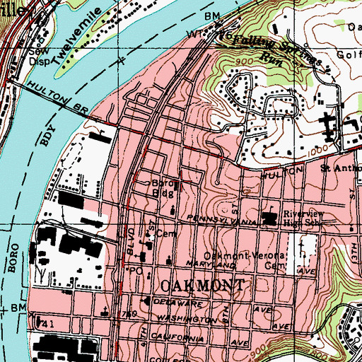 Topographic Map of Oakmont Borough Police Department, PA