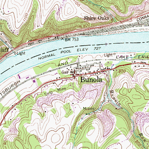 Topographic Map of Bunola Post Office, PA