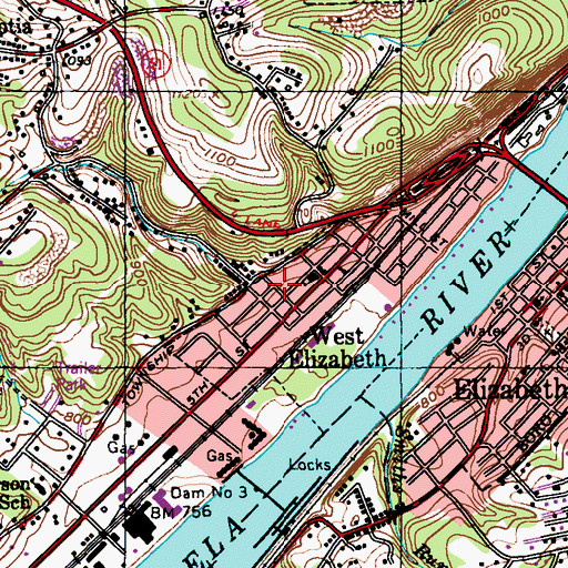 Topographic Map of West Elizabeth Post Office, PA