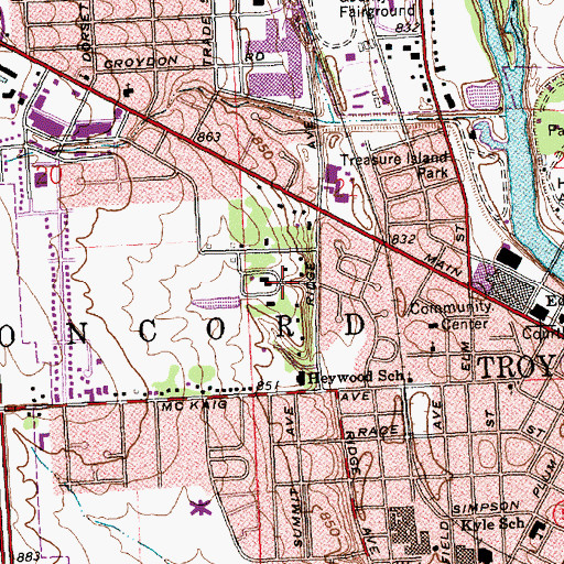 Topographic Map of Hylands, OH
