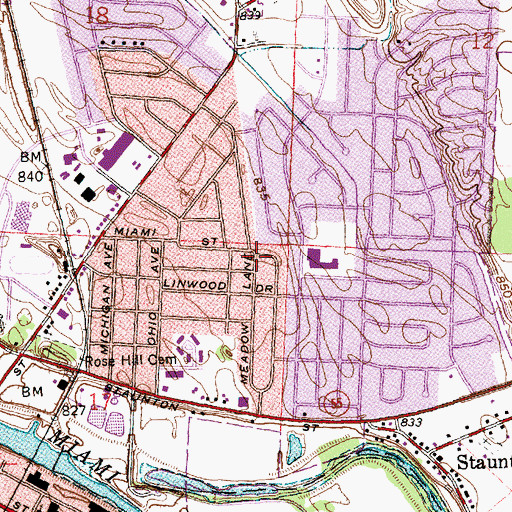 Topographic Map of Meadowlawn, OH
