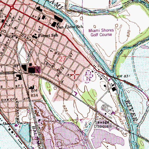 Topographic Map of Cloverdale, OH