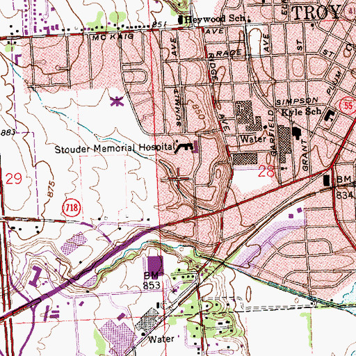 Topographic Map of Ridgewood, OH