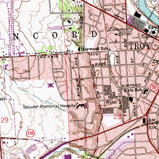 Topographic Map of Park Place, OH