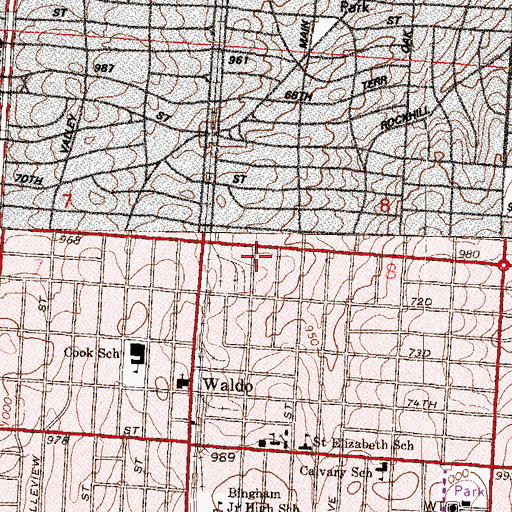Topographic Map of Waldo Post Office, MO