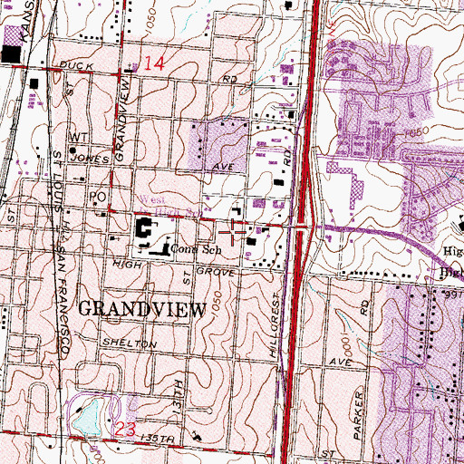 Topographic Map of Grandview Post Office, MO