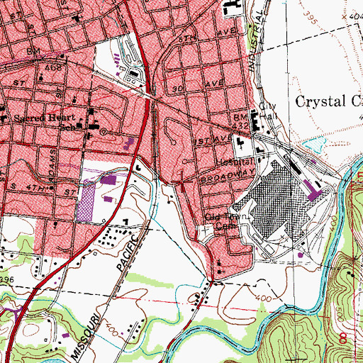 Topographic Map of Crystal City Post Office, MO