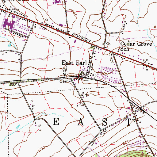 Topographic Map of East Earl Post Office, PA