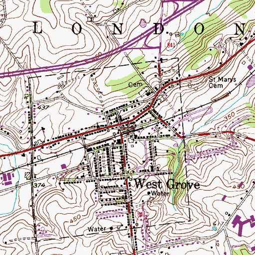 Topographic Map of West Grove Post Office, PA
