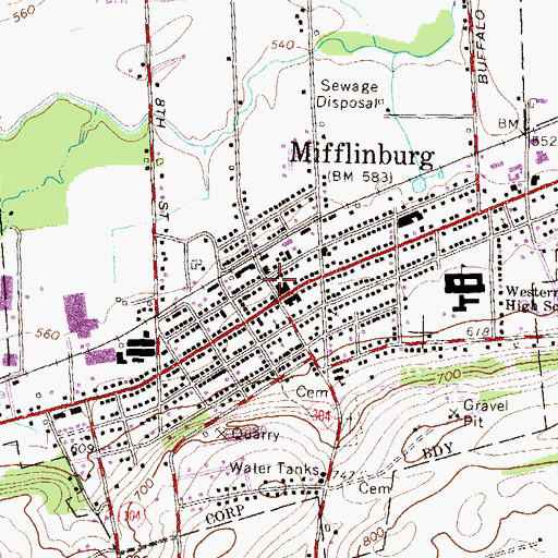 Topographic Map of Mifflinburg Post Office, PA