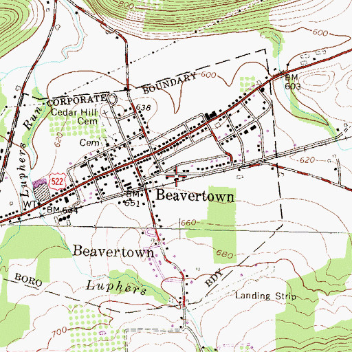 Topographic Map of Beavertown Post Office, PA