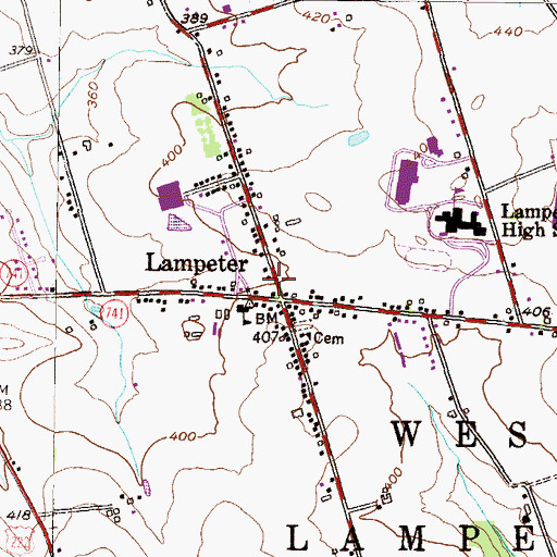 Topographic Map of Lampeter Post Office, PA