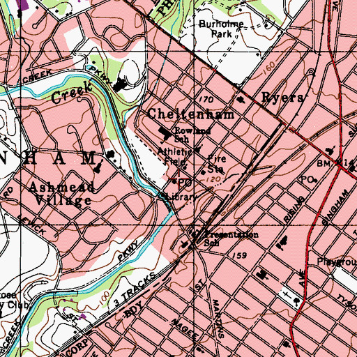 Topographic Map of Cheltenham Post Office, PA