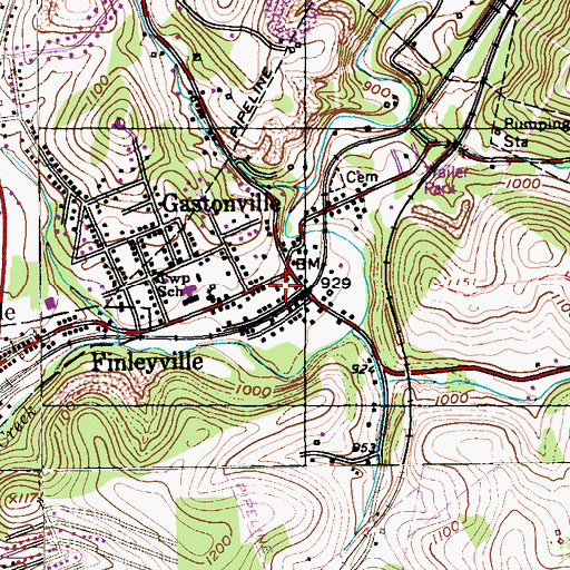 Topographic Map of Gastonville Post Office, PA