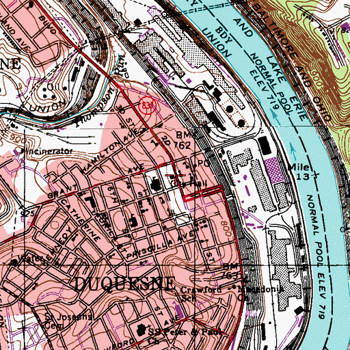 Topographic Map of Duquesne City Police Department, PA