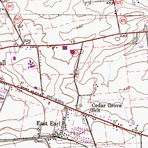 Topographic Map of East Earl Township Police Department, PA