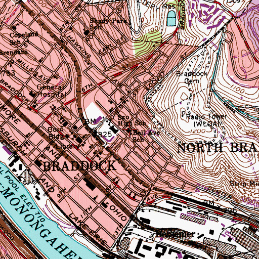 Topographic Map of North Braddock Borough Police Department, PA
