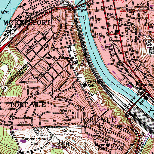 Topographic Map of Port Vue Borough Police Department, PA