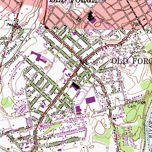 Topographic Map of Old Forge Borough Police Station, PA