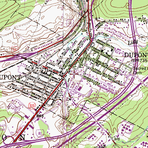Topographic Map of Dupont Borough Police Department, PA
