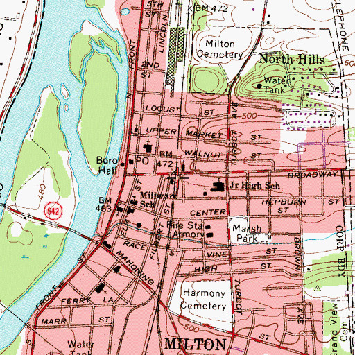 Topographic Map of Milton Borough Police Department, PA