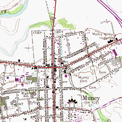 Topographic Map of Muncy Borough Police Department, PA