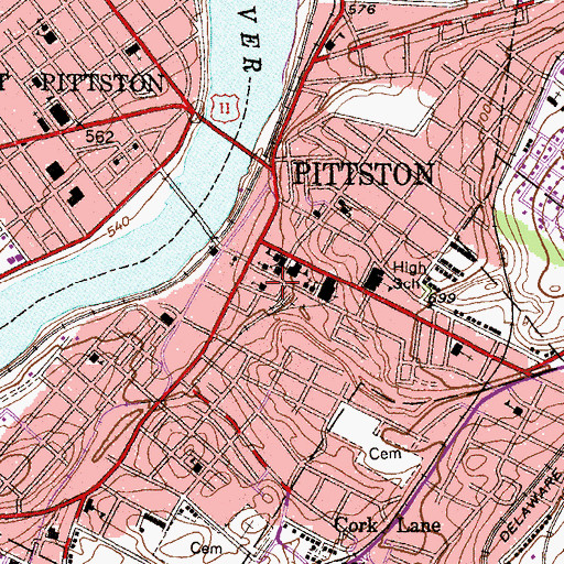 Topographic Map of Pittston Police Department, PA