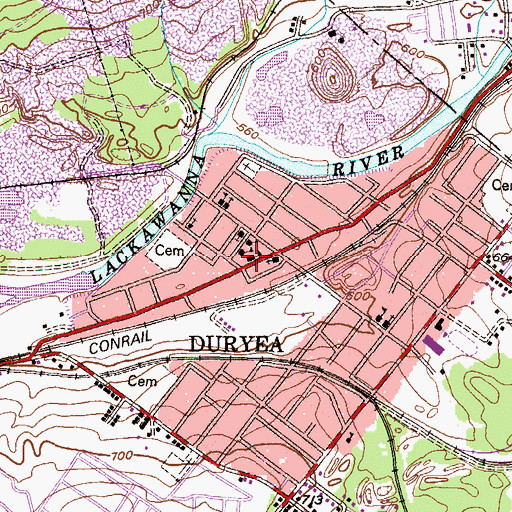 Topographic Map of Duryea Borough Police Department, PA