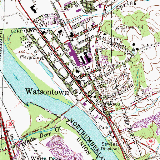 Topographic Map of Watsontown Borough Police Department, PA