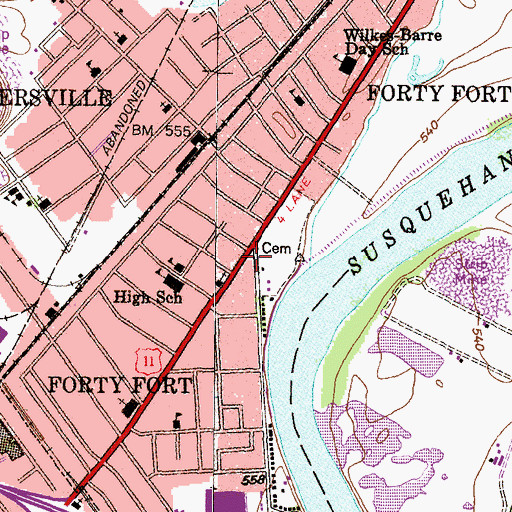 Topographic Map of Forty Fort Police Station, PA