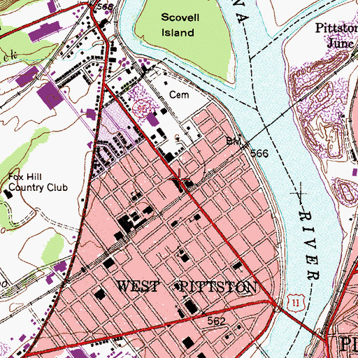Topographic Map of West Pittston Borough Police Department, PA