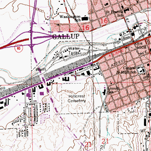 Topographic Map of Gallup Post Office, NM