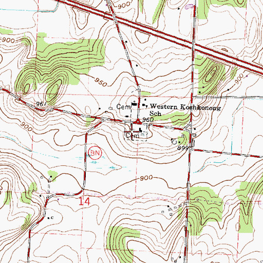 Topographic Map of West Koshkonong Lutheran Church Cemetery, WI