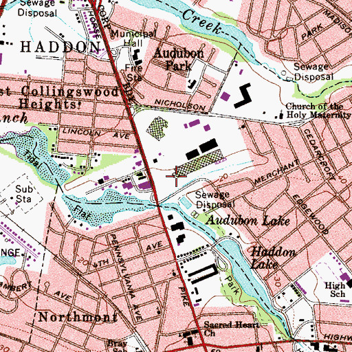 Topographic Map of Audubon Post Office, NJ