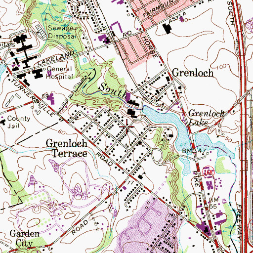 Topographic Map of Grenloch Post Office, NJ