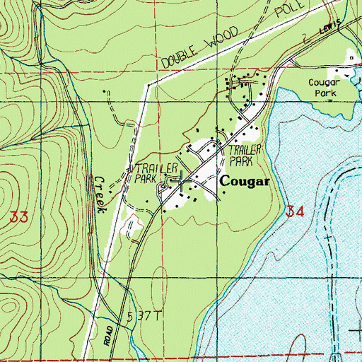 Topographic Map of Cougar Post Office, WA