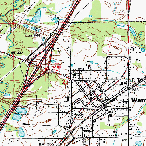 Topographic Map of Ward Post Office, AR