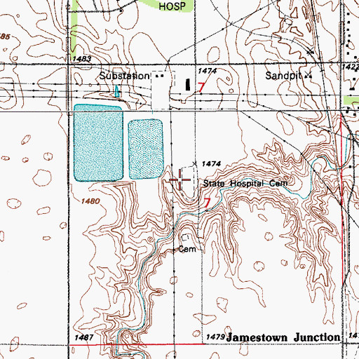 Topographic Map of Jamestown State Hospital Cemetery, ND