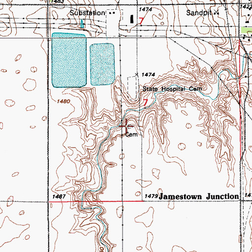 Topographic Map of Old Jamestown State Hospital Cemetery, ND