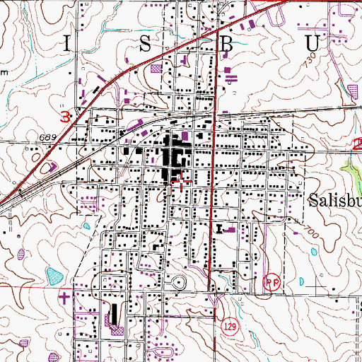 Topographic Map of Salisbury Post Office, MO