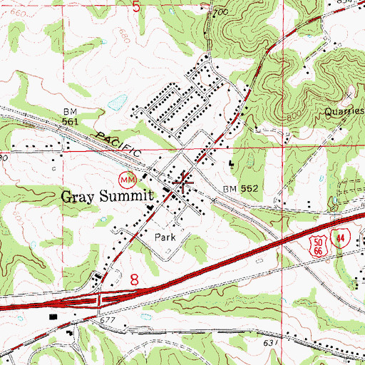 Topographic Map of Gray Summit Post Office, MO