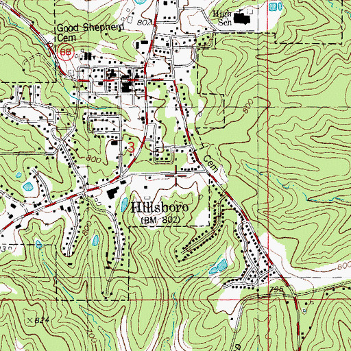 Topographic Map of Hillsboro Post Office, MO